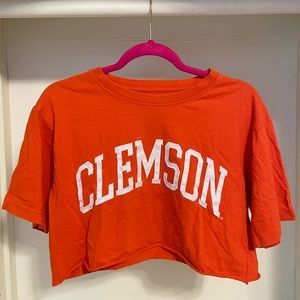 Vintage Embroidered Cropped Clemson Tee